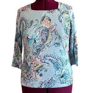 Womens Top Size 1X Blue Paisley Business Casual Everyday Wear Modest